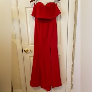 Long Red Strapless Gown